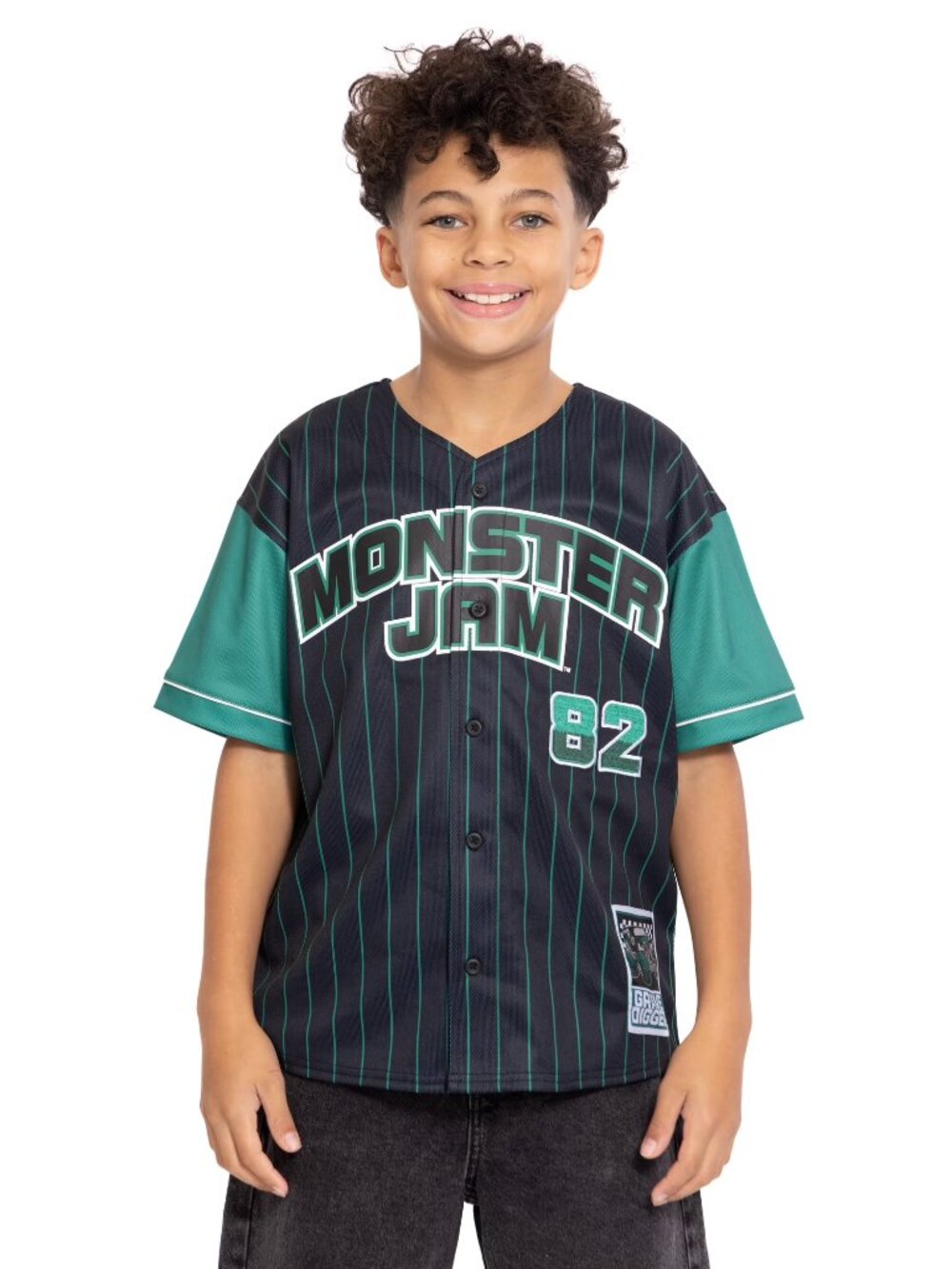NEW Monster Jam Boys Graphic Baseball Button Down Jersey Jet Black